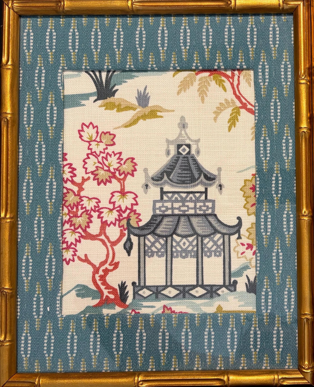Ballard Designs Suki & Faygo Fabric Wall Art Set of 2, Bamboo Gold Framed Textile's