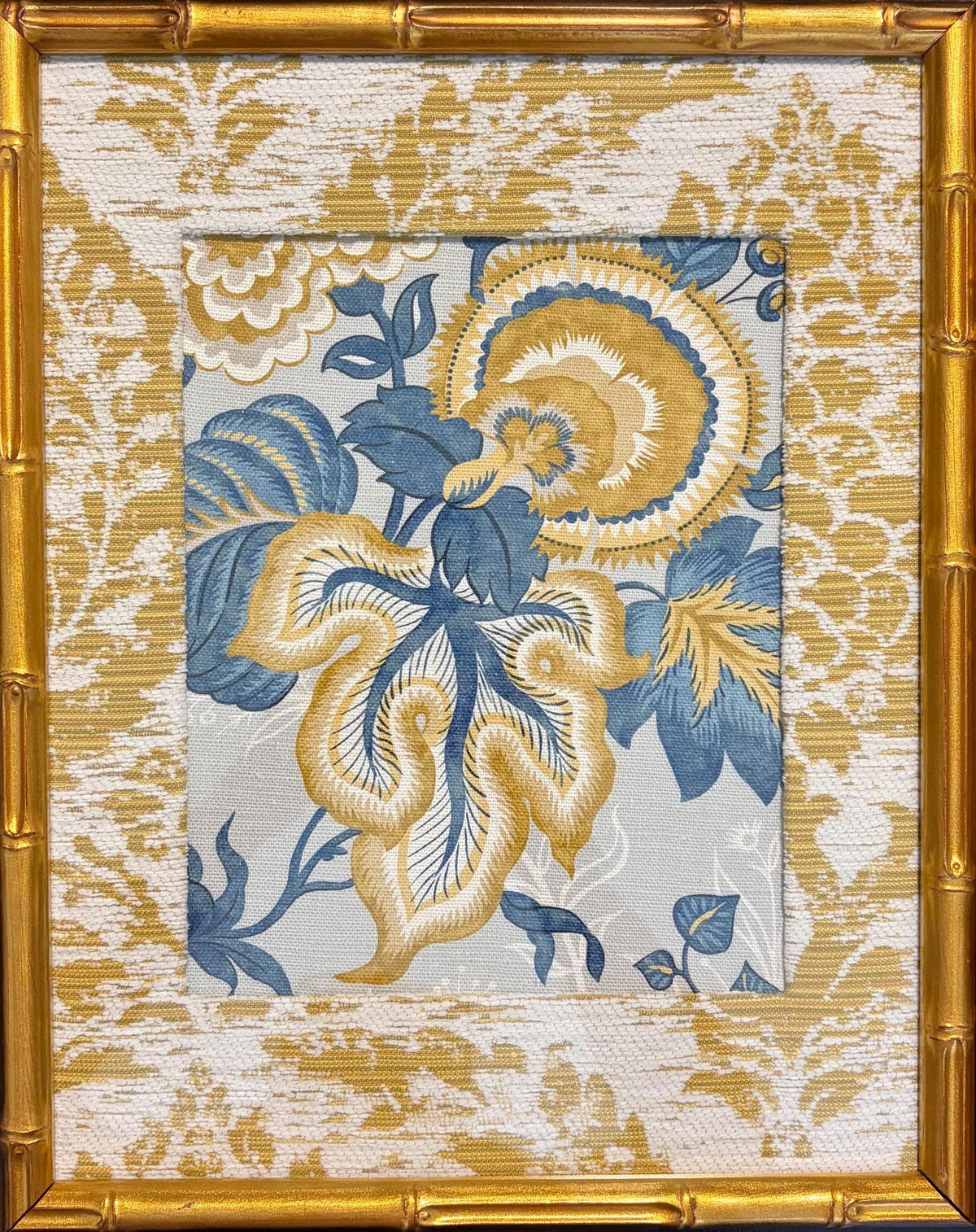 Wellington & Annabelle Ballard Designs Fabric Wall Art - Pair of 12x15 Bamboo Gold Framed Panels, Traditional Textile Decor