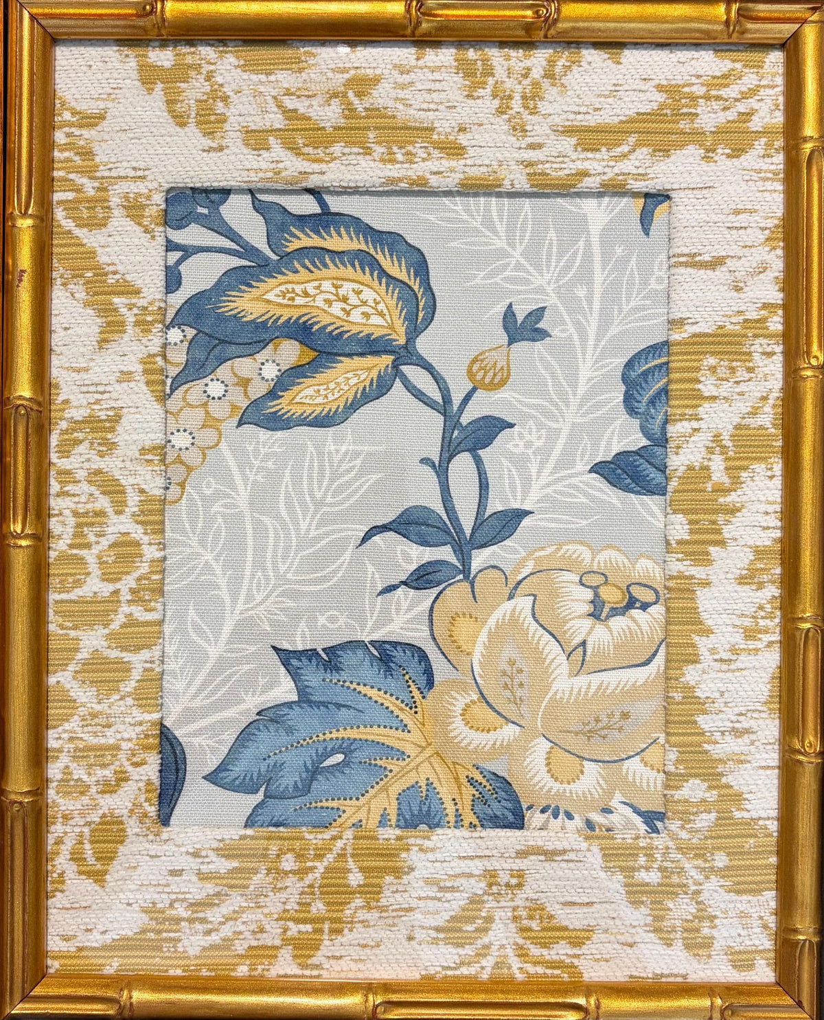 Wellington & Annabelle Ballard Designs Fabric Wall Art - Pair of 12x15 Bamboo Gold Framed Panels, Traditional Textile Decor