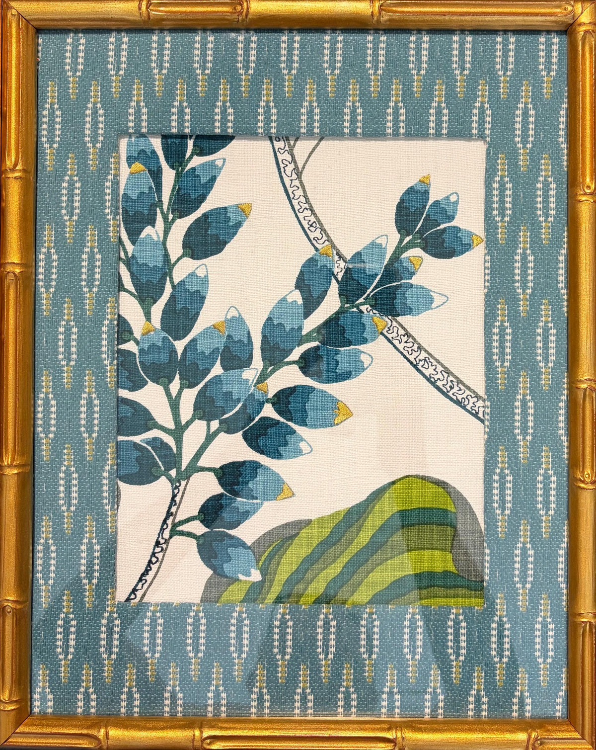 Ballard Designs Emmie Blue Fabric Art Pair, Gold Framed Botanical