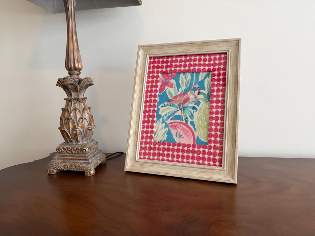 Pretty in Pink Flamingo Wall Art - 11x14 Distressed White Framed for Tropical Home Decor