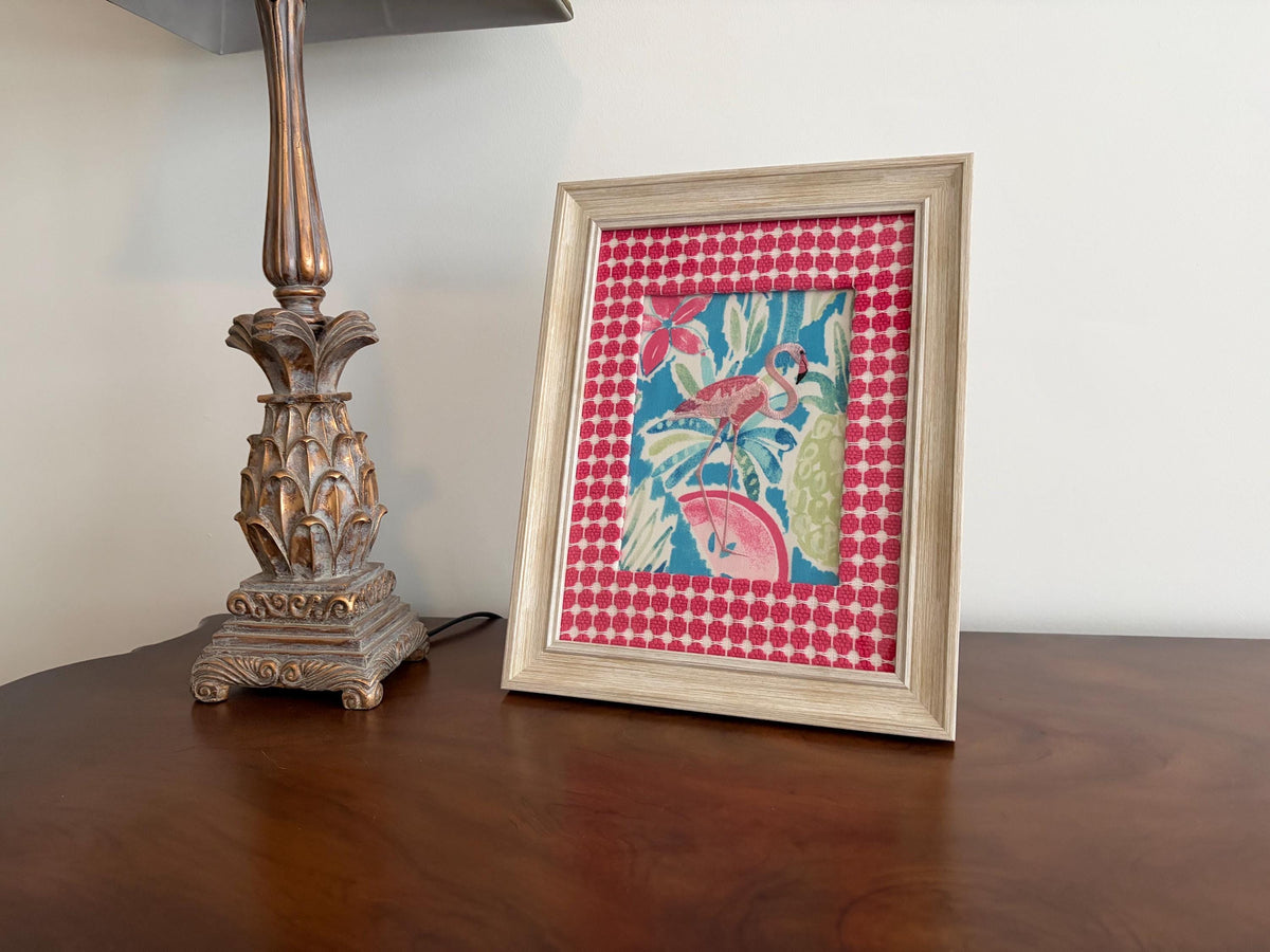 Pretty in Pink Flamingo Wall Art - 11x14 Distressed White Framed for Tropical Home Decor