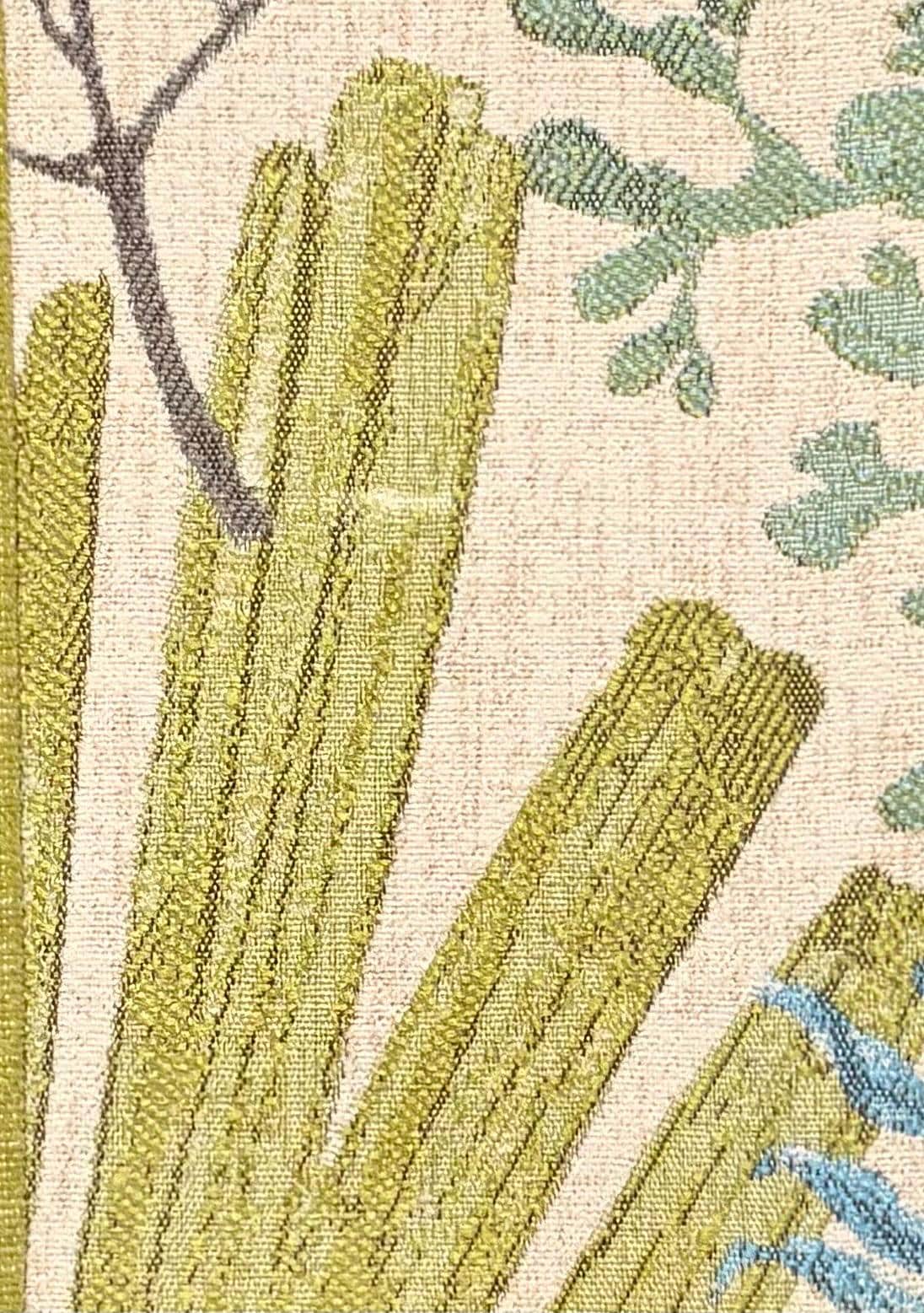 Pair Framed Fabric Wall Art: Blue Green, Mahogany Bamboo Style Frame, Custom Matting 12x15