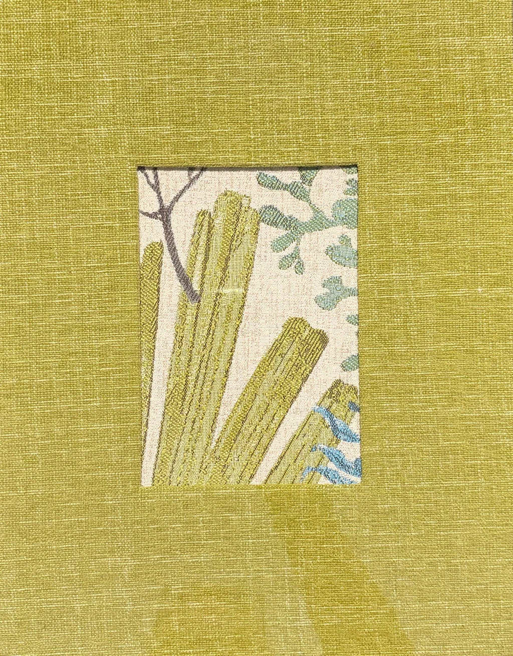 Pair Framed Fabric Wall Art: Blue Green, Mahogany Bamboo Style Frame, Custom Matting 12x15