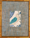 Fabric Bird Wall Art Pair - Blue & Brown Textured Mat with Gold Bamboo Frame Set