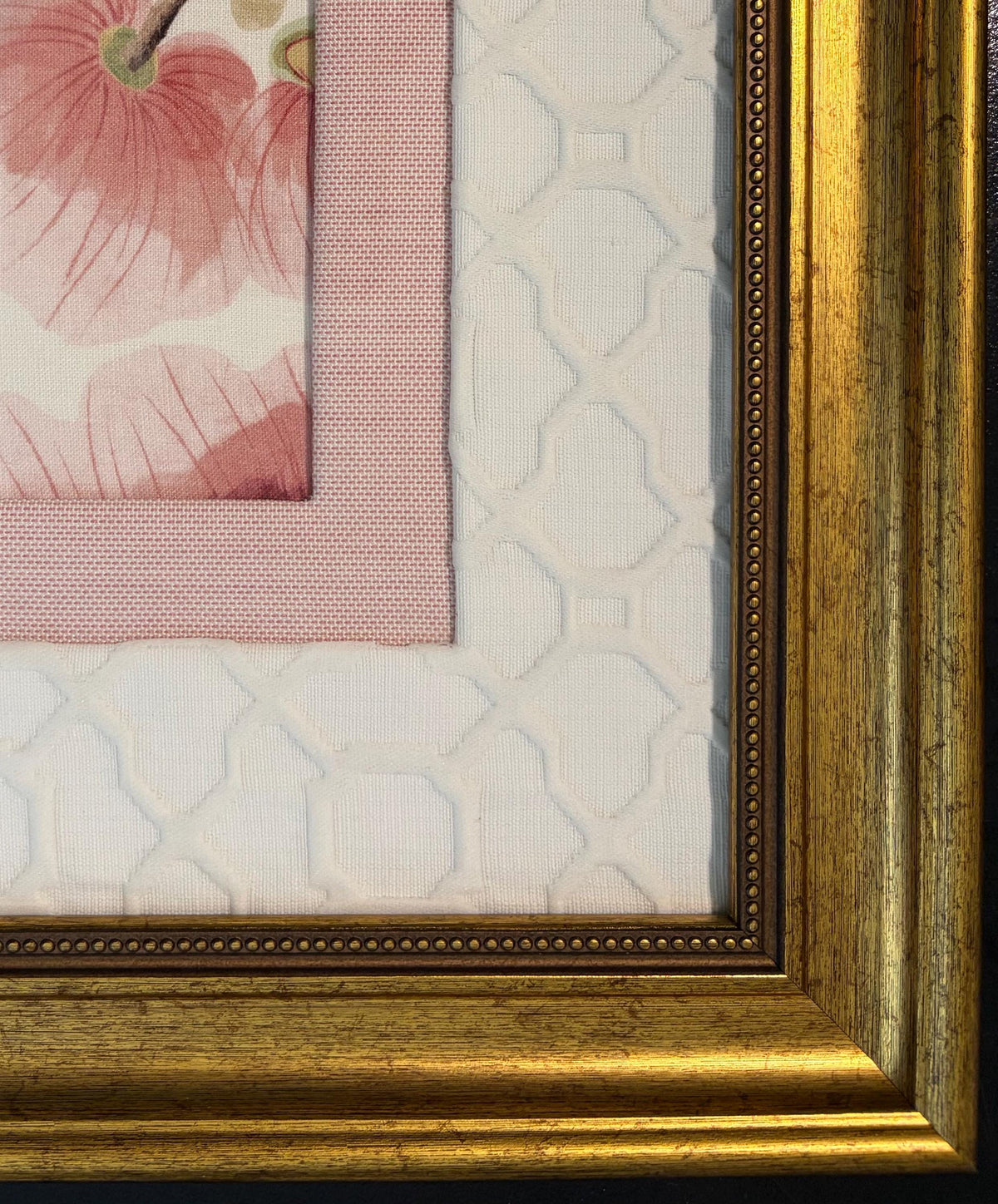 One of a Kind Thibaut Anna French Camillia Garden Fabric Wall Art - Double Matted 15x15 Botanical Decor
