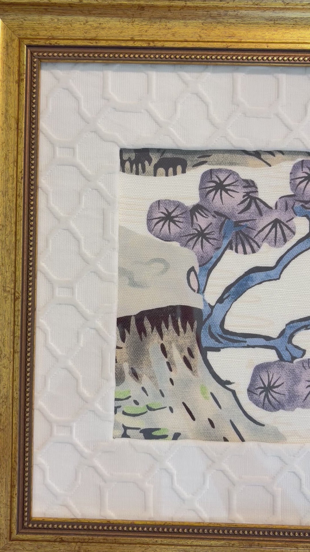 Thibaut Asian Scenic Fabric Wall Art, Gold Frame, 15x15