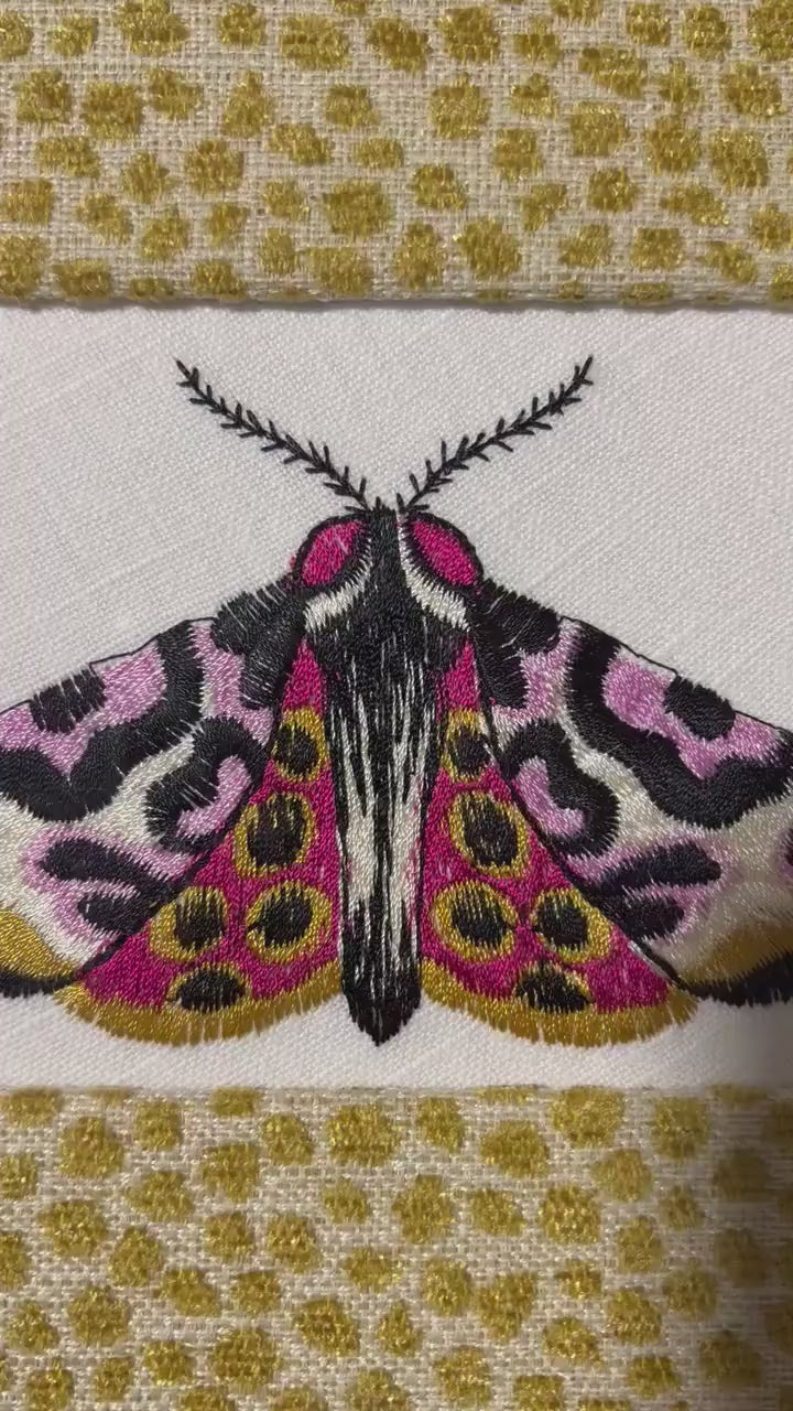 Custom Embroidered Butterfly Moth Wall Art | Tully Goldenrod Fabric Mat, Gold Frame
