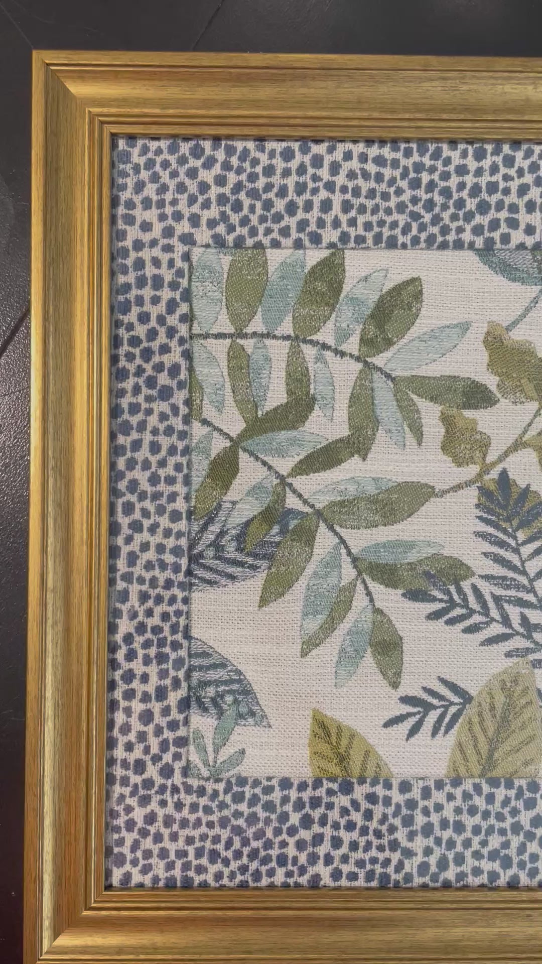 Leafy Oasis Botanical Leaves — Designer Fabric Wall Art, 13x16 Gold Frame