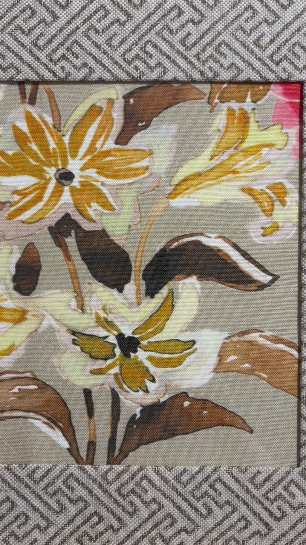 Botanical Fabric Wall Art, Geometric Mat, 12x15 Gold Bamboo Style Frame