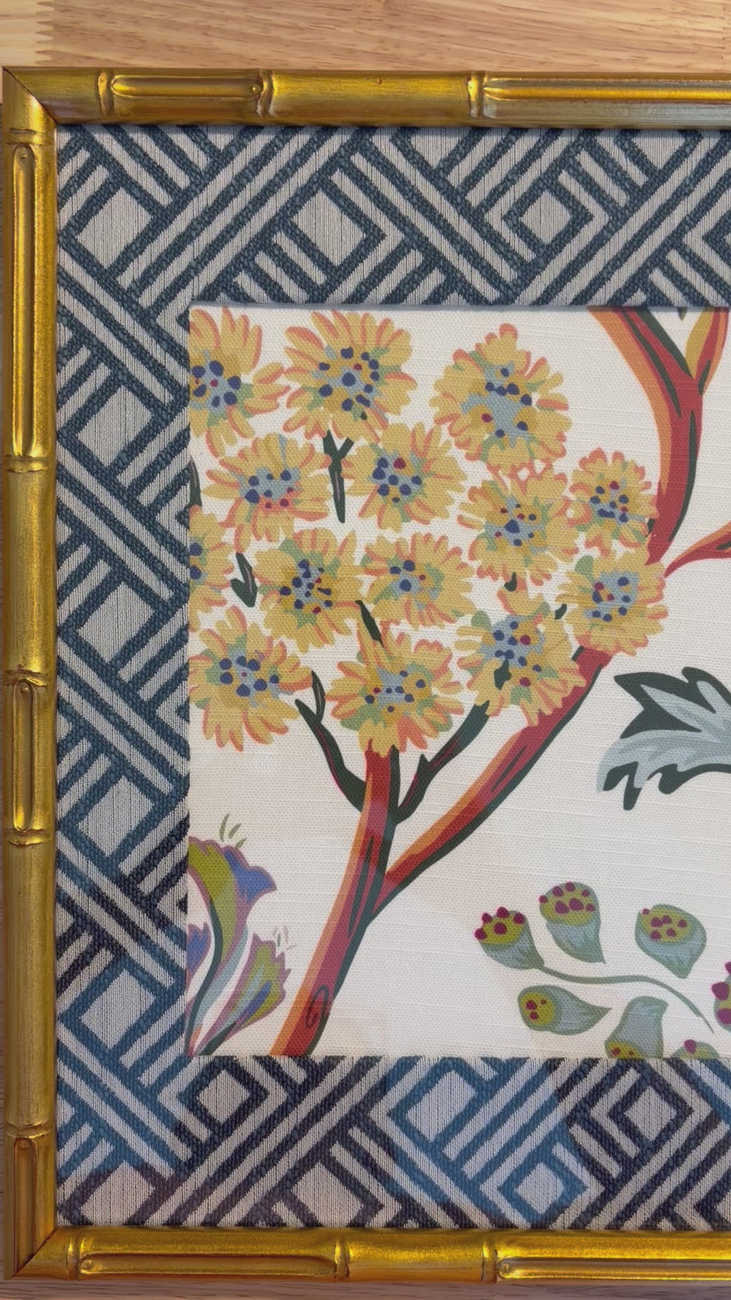 Ballard Designs Millie Fabric Framed Wall Art 12x15 Gold Bamboo Frame Textile Decor
