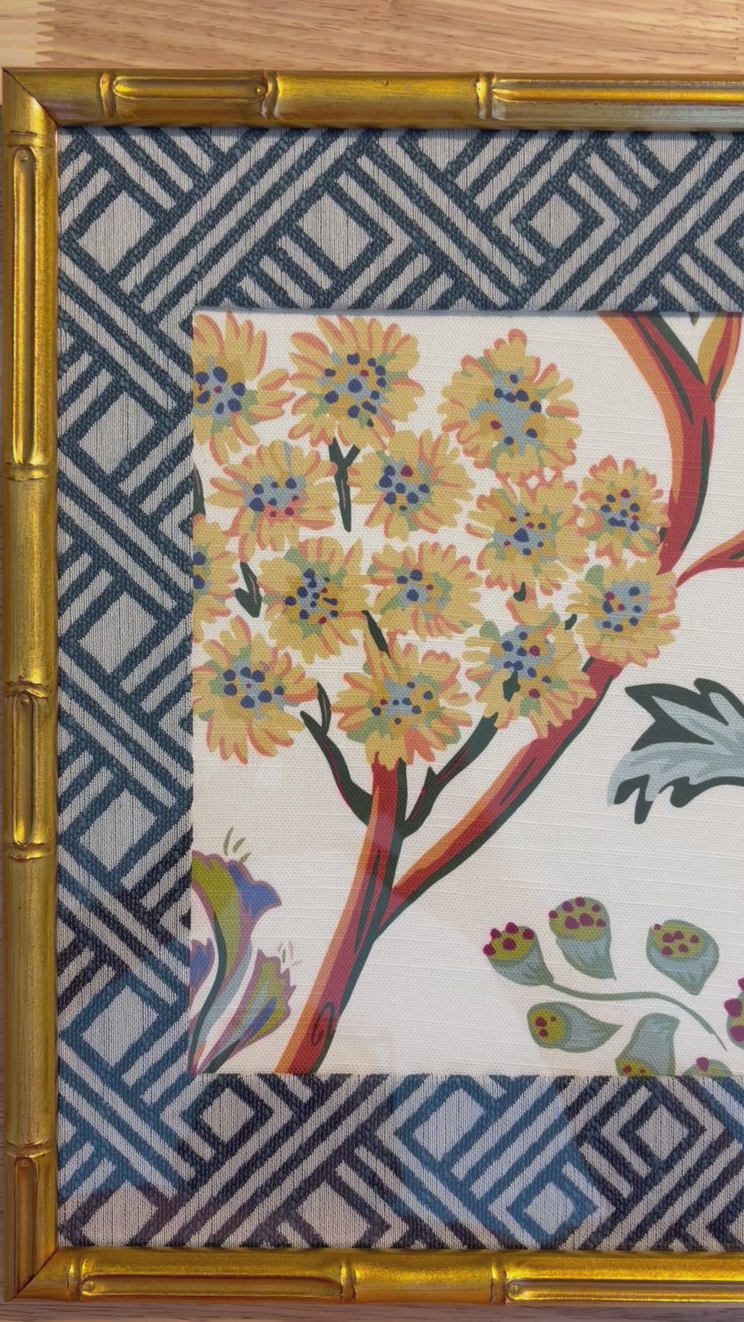 Ballard Designs Millie Fabric Framed Wall Art 12x15 Gold Bamboo Frame Textile Decor