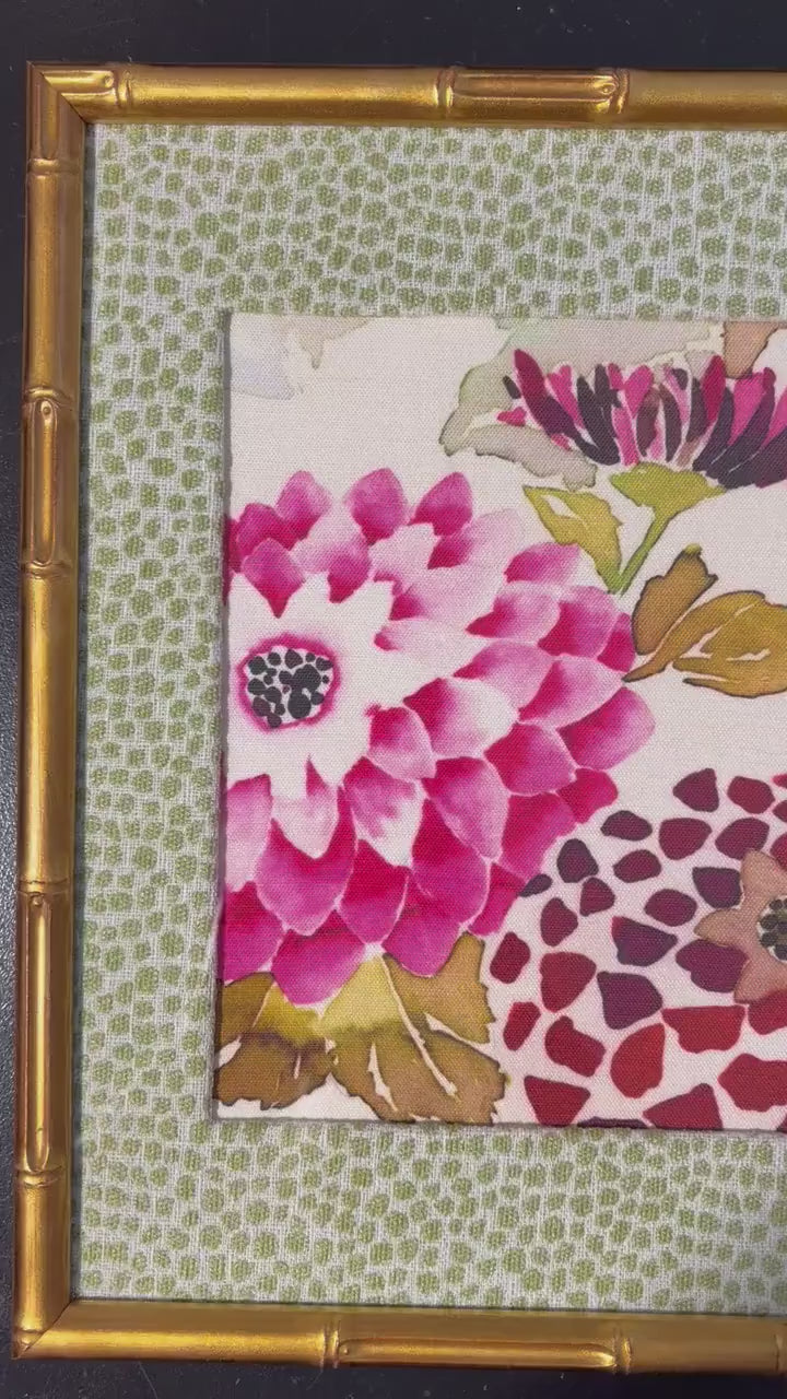 Pink Dahlia Botanical — Designer Fabric Wall Art, 12x15 Gold Bamboo Frame