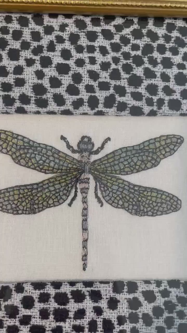 Eye catching Dragonfly surrounded by Ballard Designs Tully Ebony Fabric Mat