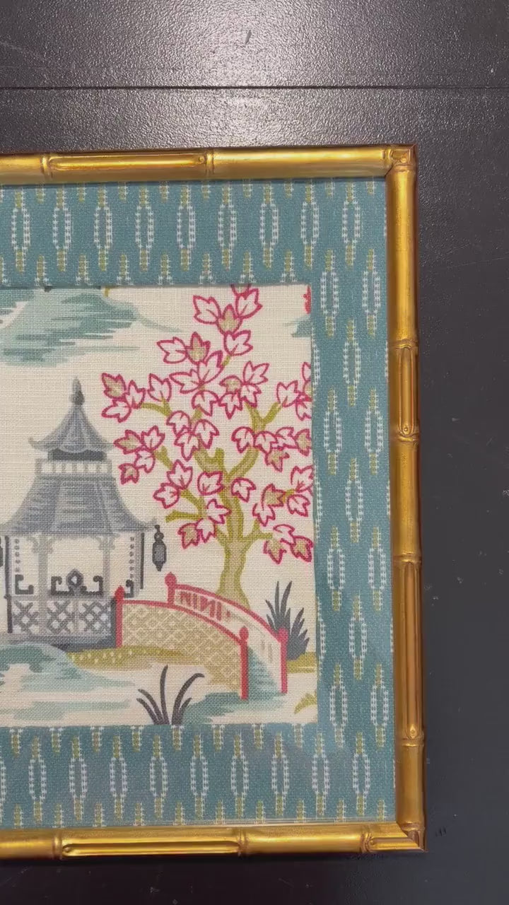 Ballard Designs Suki & Faygo Fabric Wall Art Set of 2, Bamboo Gold Framed Textile's