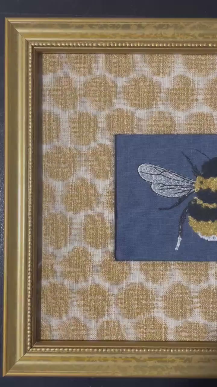 Mia Dijon Ballard Designs honeycomb fabric mat with adorable embroidered/boucle blue bee