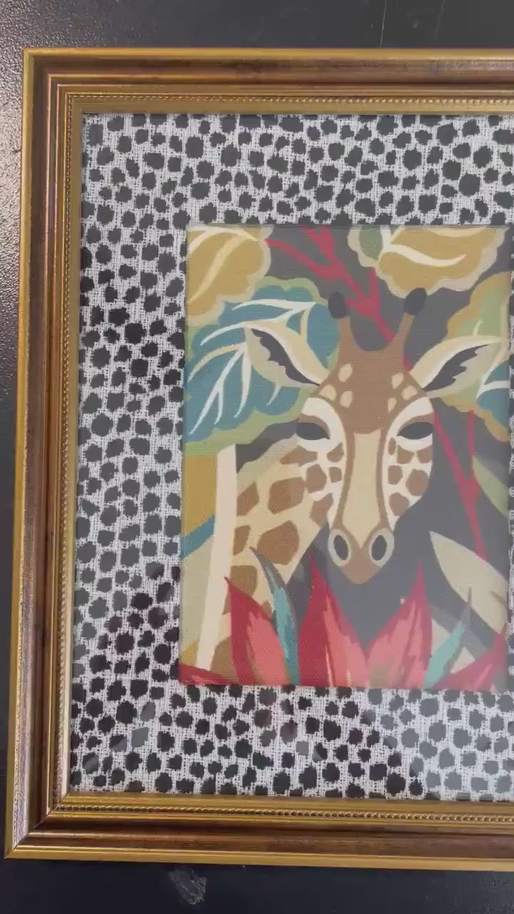 Pair of Safari Wall Art Framed Giraffe Zebra Kinabalu Fabric Print Nature Decor