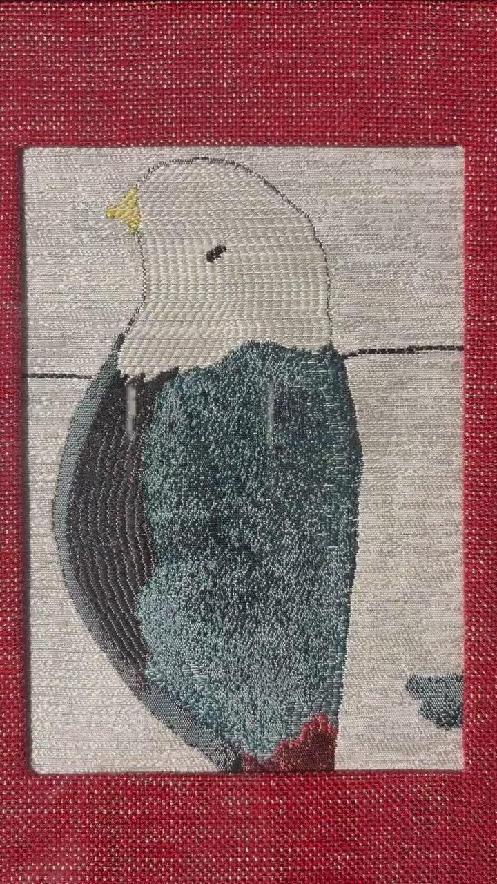 Finch Framed Wall Art — Red and Gold Fabric Mat 10 x 12 Bird Watcher Unique