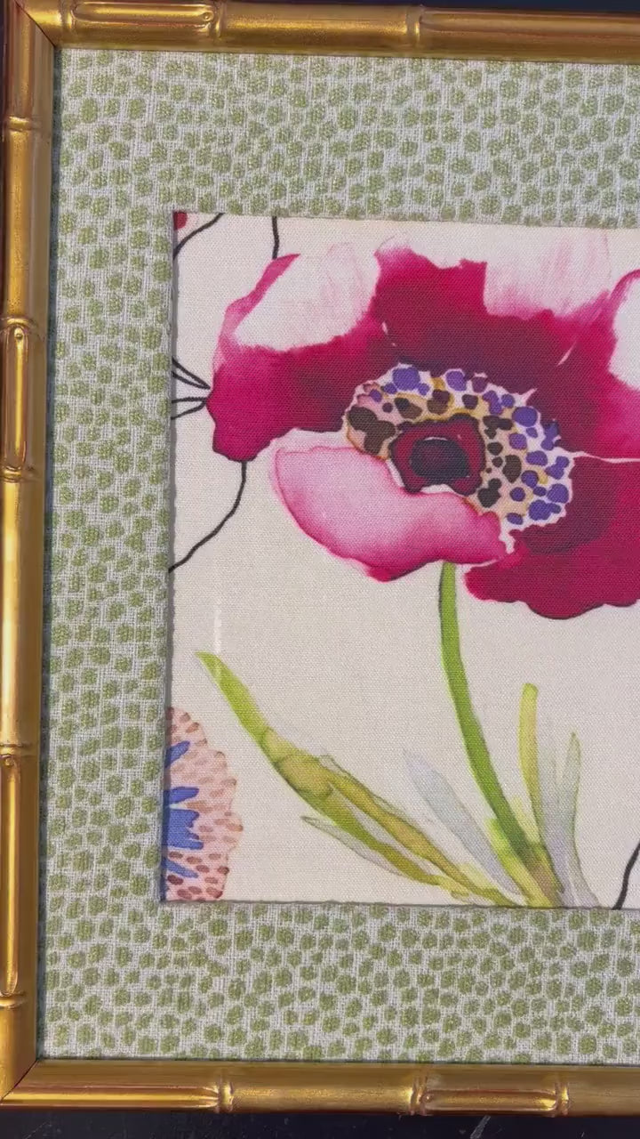 Watercolor Floral Fabric Wall Art | Gold Bamboo Frame Botanical Decor 12x15