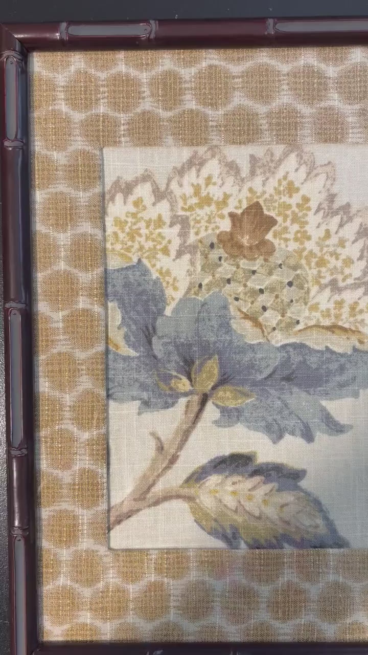 Custom Ballard Designs Sayer Yellow Fabric Art with Mia Dijon Mat 12x15 Mahogany Bamboo Frame