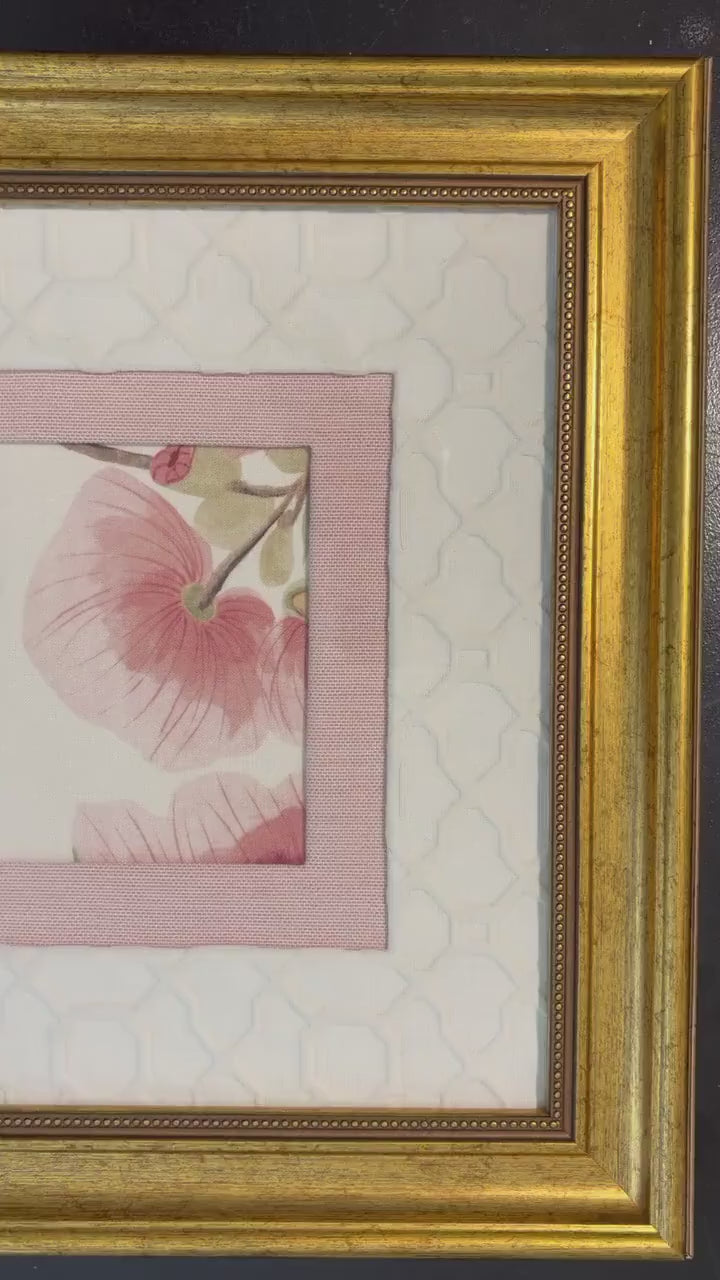 One of a Kind Thibaut Anna French Camillia Garden Fabric Wall Art - Double Matted 15x15 Botanical Decor