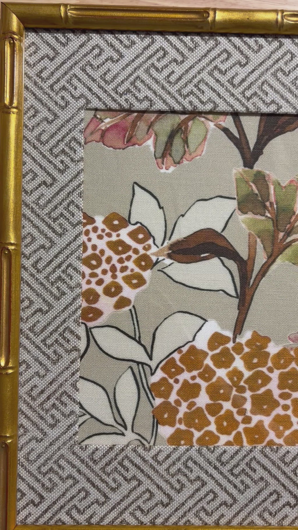 Botanical Fabric Wall Art, Geometric Mat, 12x15 Gold Bamboo Frame