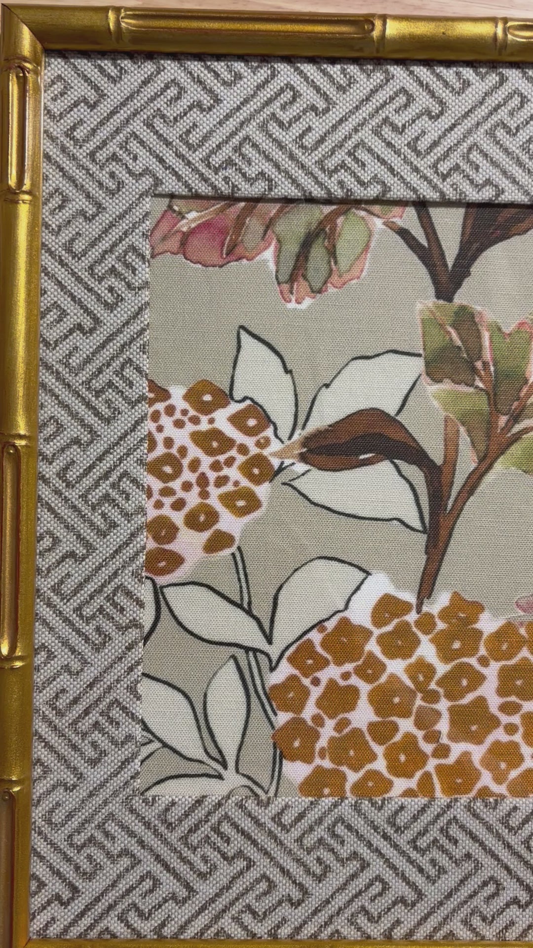 Botanical Fabric Wall Art, Geometric Mat, 12x15 Gold Bamboo Frame