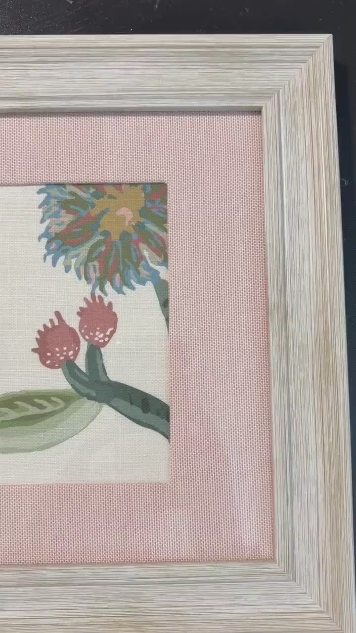 Framed-Ballard Designs Fabric Lyle Green with canvas pedal custom pink mat wall art