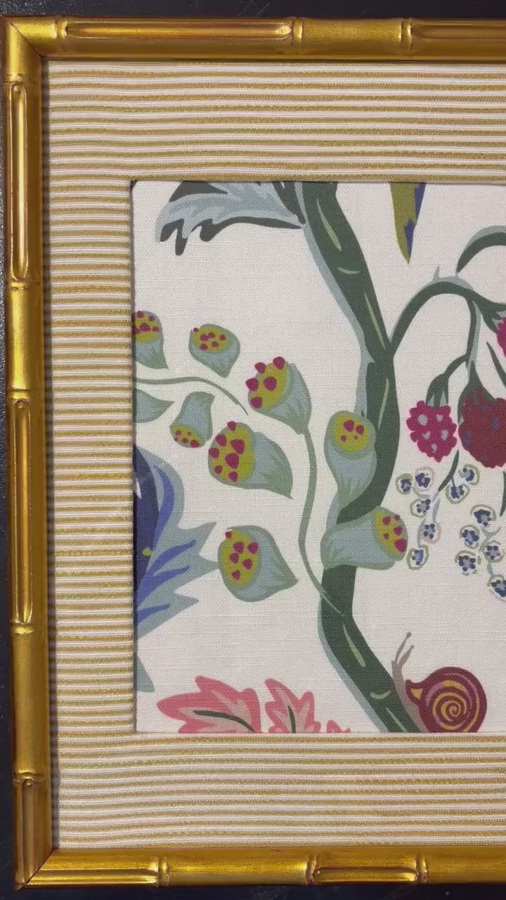 Custom Framed Ballard Designs Millie Blue Fabric with Biff Gold Mat 12x15 Wall Art