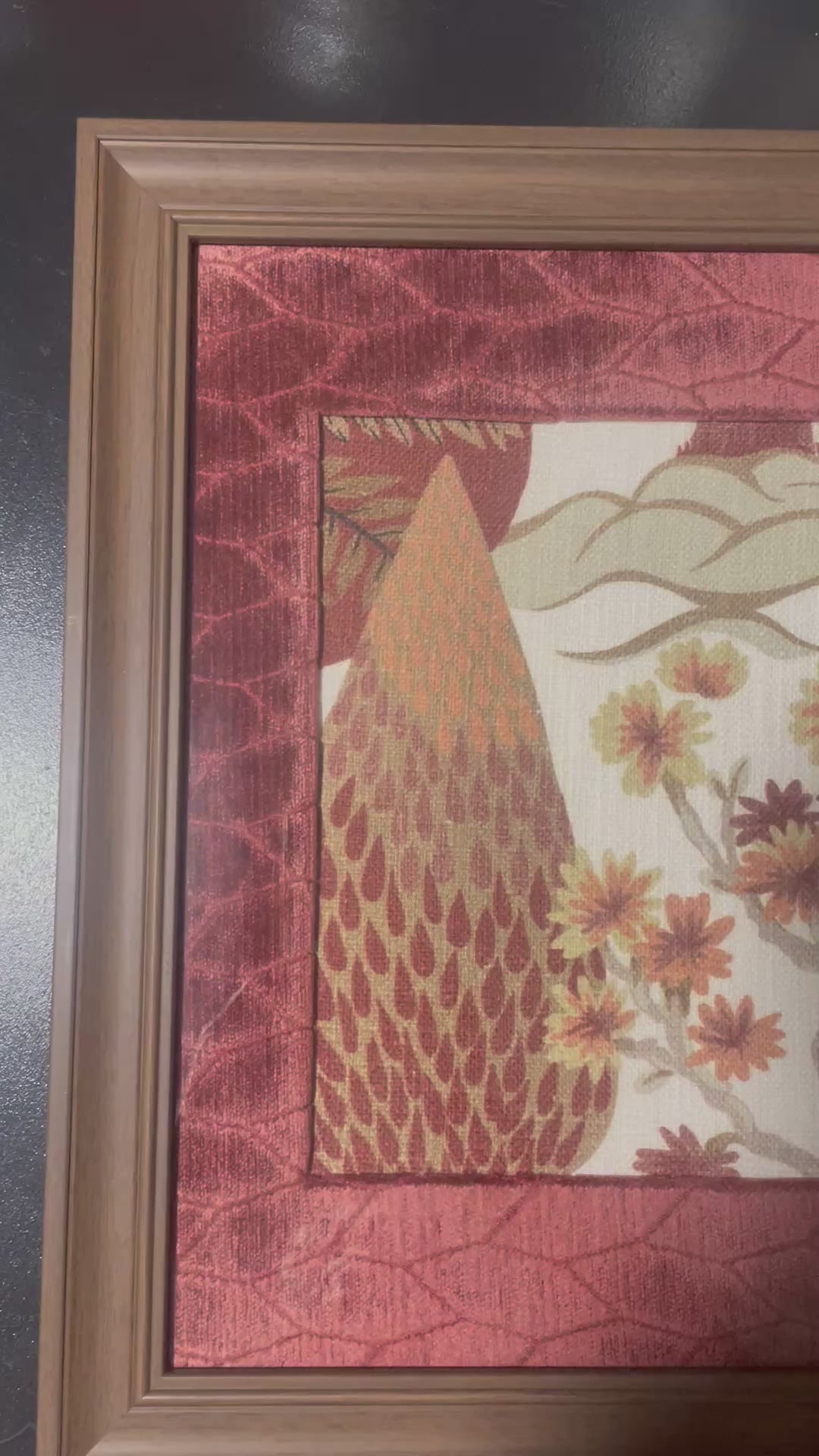 Pair of Tree of life Fabric Wall Art — Designer Fabric, 13x16 Brown Frame