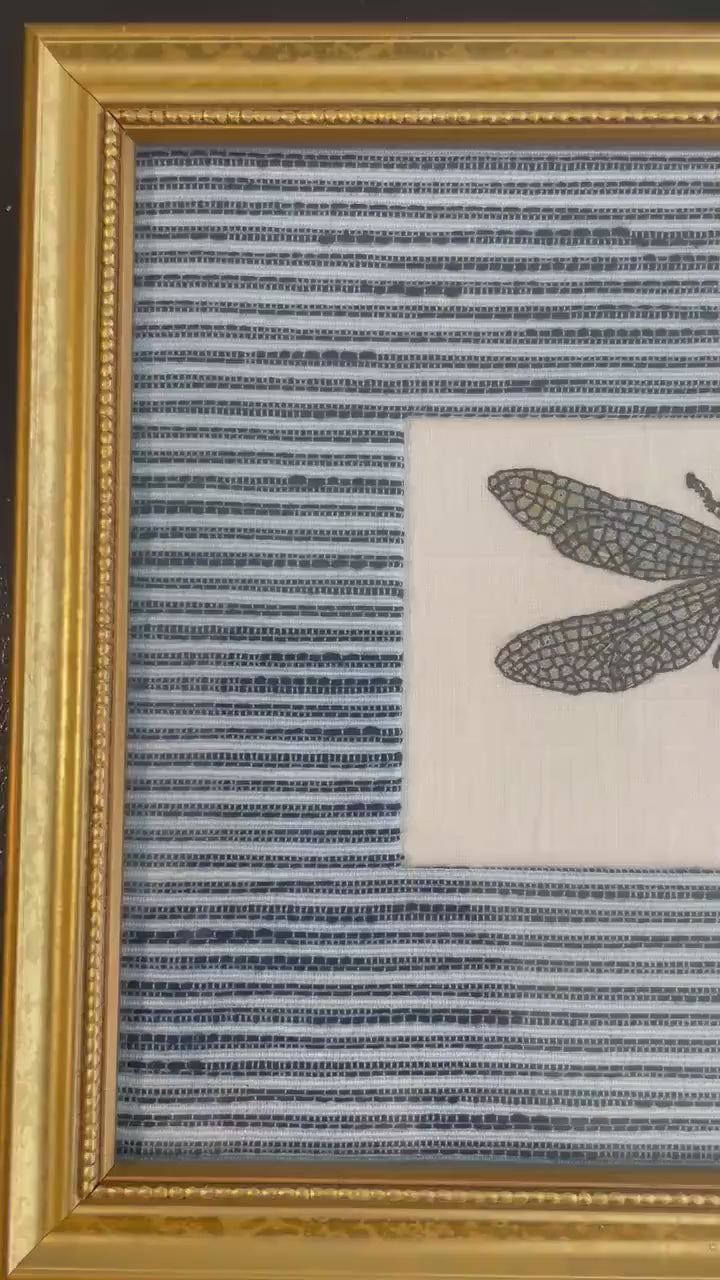 Dragonfly Ballard Designs Fabric Indigo Blue Fabric Mat Wall Decor - Embroidery Insect Art