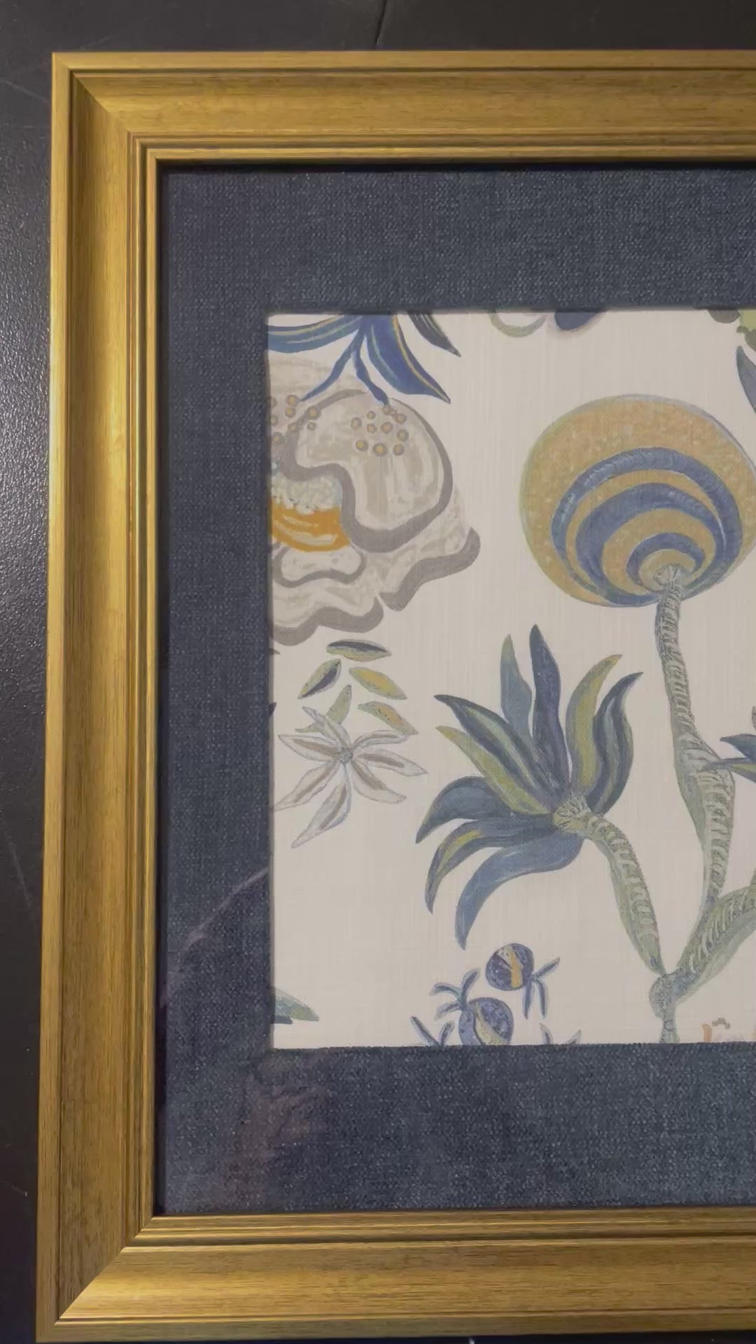 Ballard Designs Isadore Blue Fabric Framed Wall Art — Solid Navy Mat, 13x16 Gold Frame (No. 2)