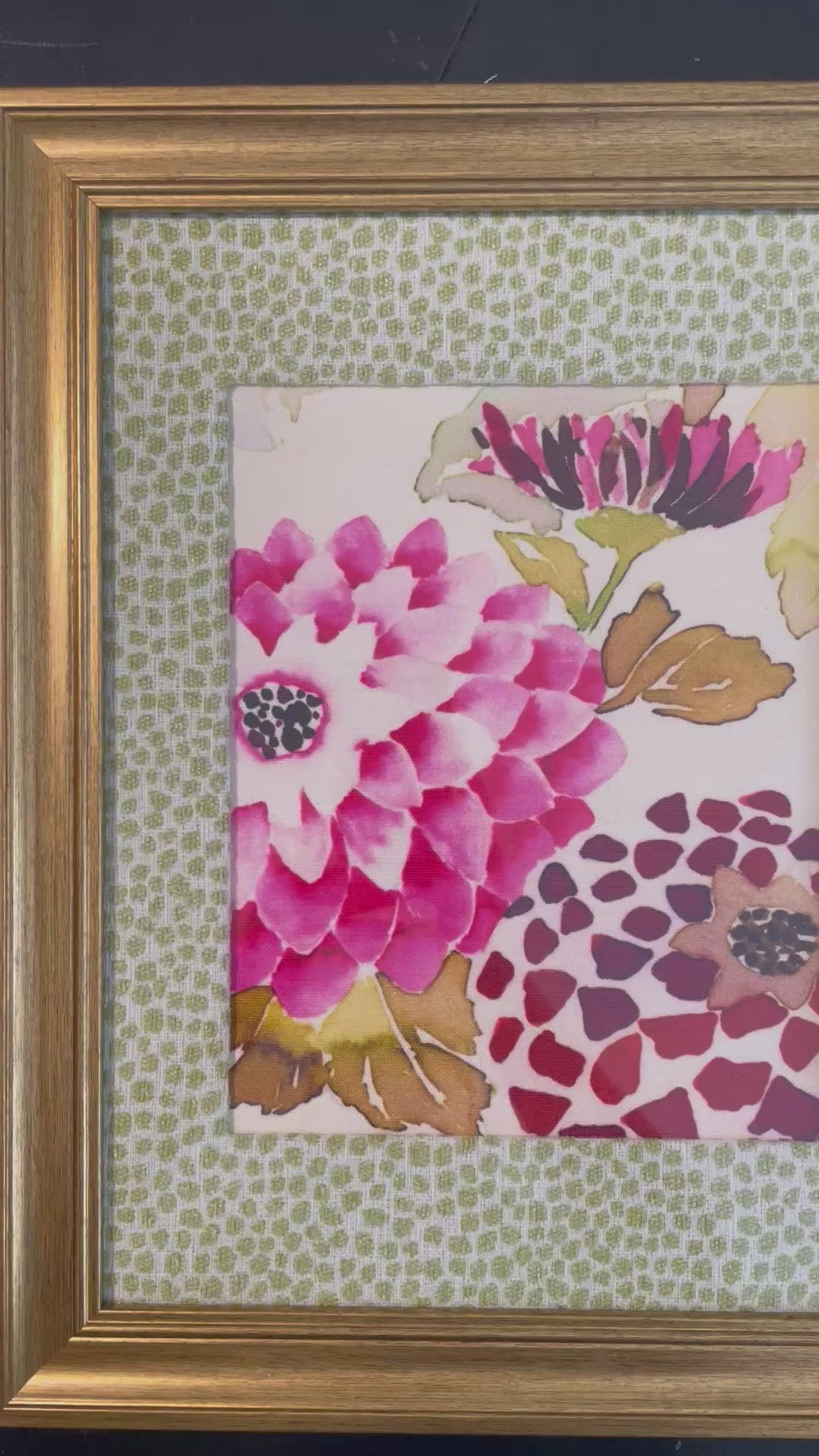 Pink Dahlia Botanical — Designer Fabric Wall Art, 13x16 Gold Frame