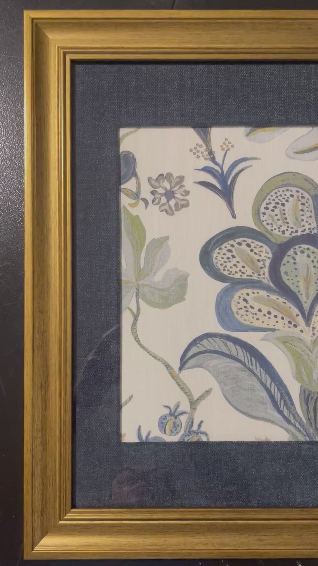 Ballard Designs Isadore Blue Fabric Framed Wall Art — Solid Navy Mat, 13x16 Gold Frame (No. 1)