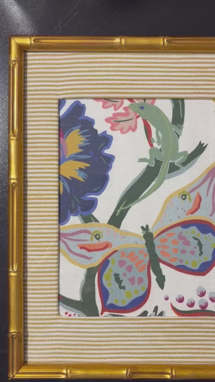 Ballard Designs Millie Blue Fabric Biff Gold Bamboo Frame 12x15 Custom Floral Wall Art