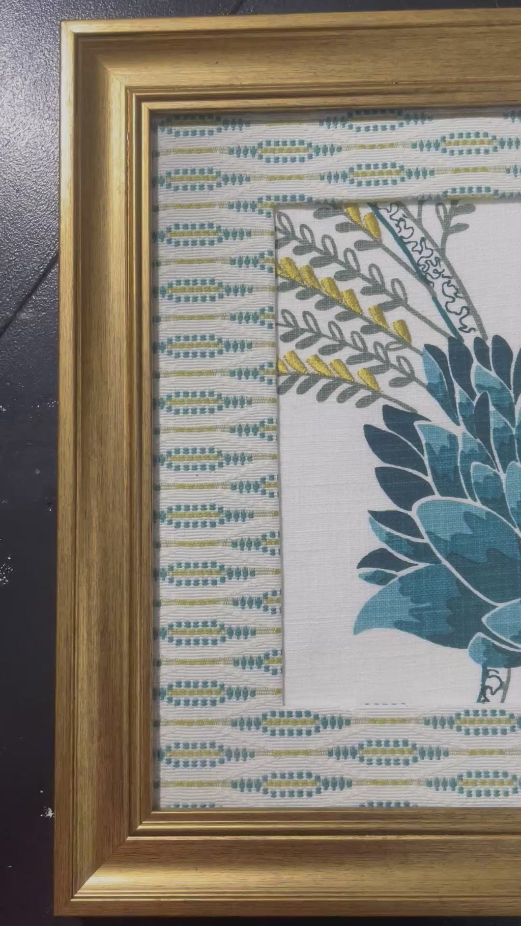 Ballard Designs Emmie Blue Fabric Framed Wall Art — Faygo Tropics Blue Mat, 13x16 Gold Frame (No. 4)