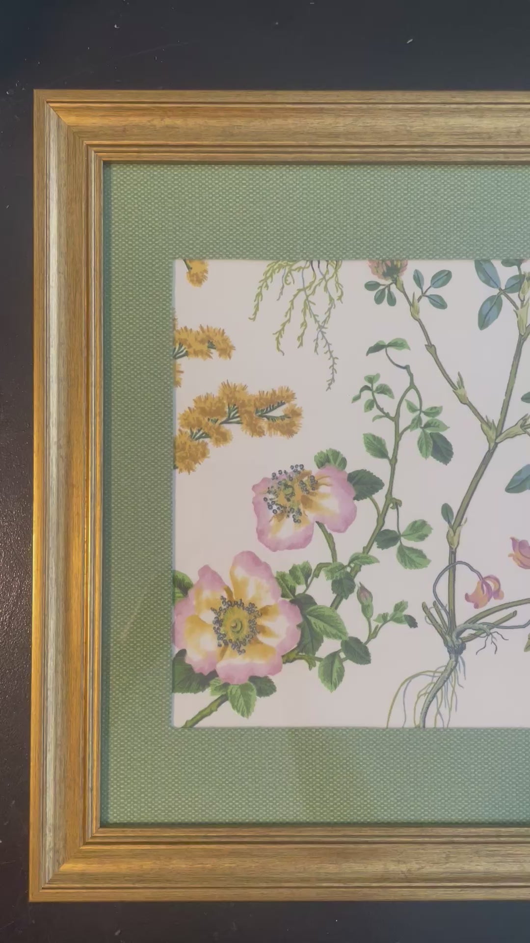 Ballard Designs Isabella Green Fabric Framed Wall Art — Callen Green Mat, 13x16 Gold Frame (No. 4)