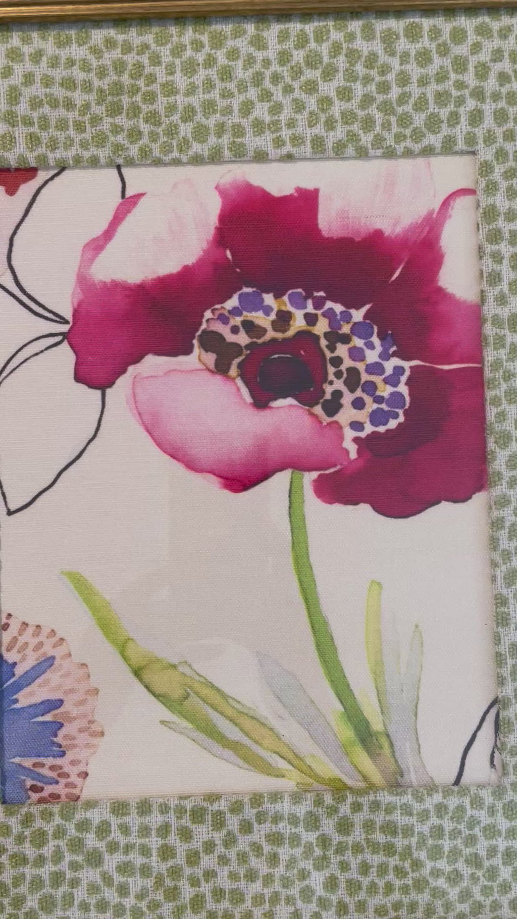 Technicolor Watercolor Anemone — Designer Fabric Wall Art, 13x16 Gold Frame