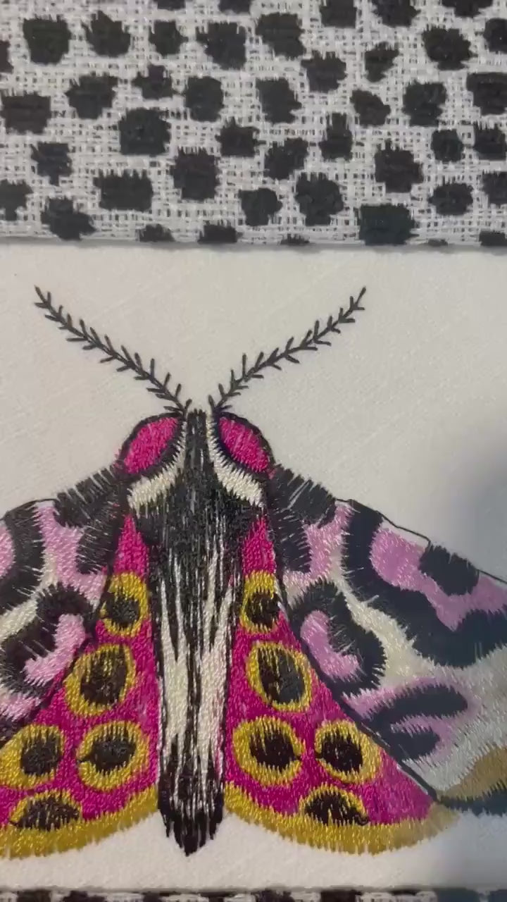 Embroidered Butterfly Moth Wall Art on Ballard Designs Tully Ebony Fabric - Framed Insect Botanical Decor