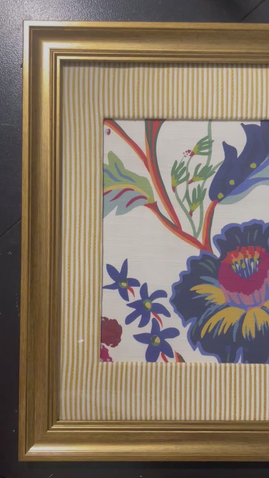 Ballard Designs Millie Blue Floral Fabric Framed Wall Art — 13x16 Gold Frame (No. 1)