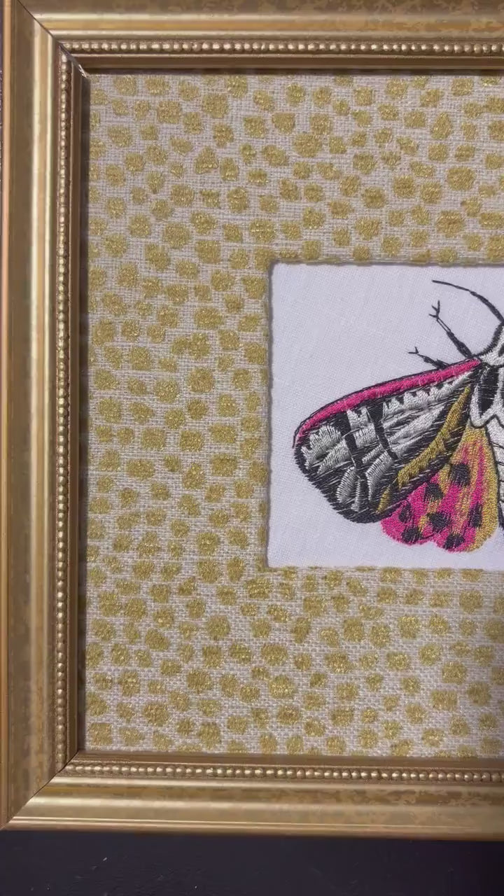 Custom Embroidered Butterfly Tiger Moth Wall Art | Tully Goldenrod Fabric Mat, Gold Frame Optional