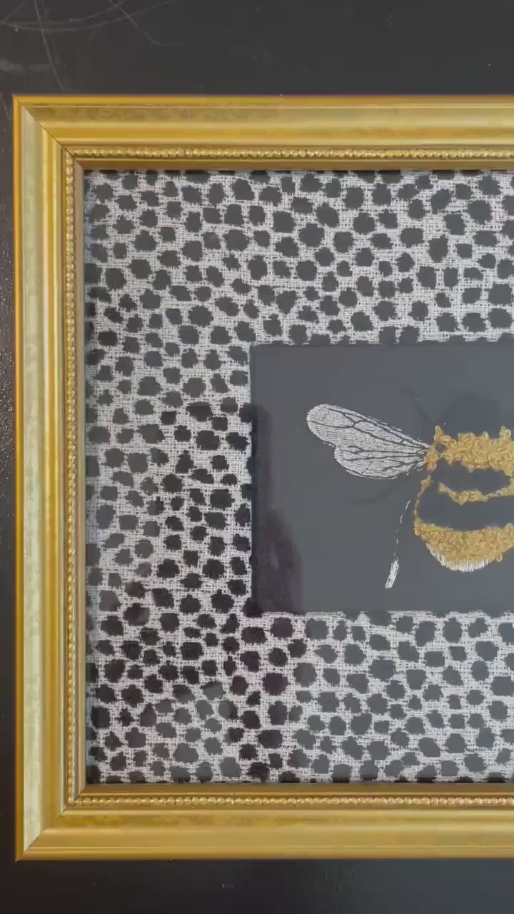 Embroidered Bee Wall Decor – Ballard Designs Fabric Mat, Gold Frame