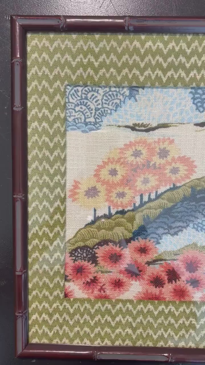 Japanese Garden Fabric Wall Art Pair – Chrysanthemum & Flowering Tree (12×15 Bamboo Frame)