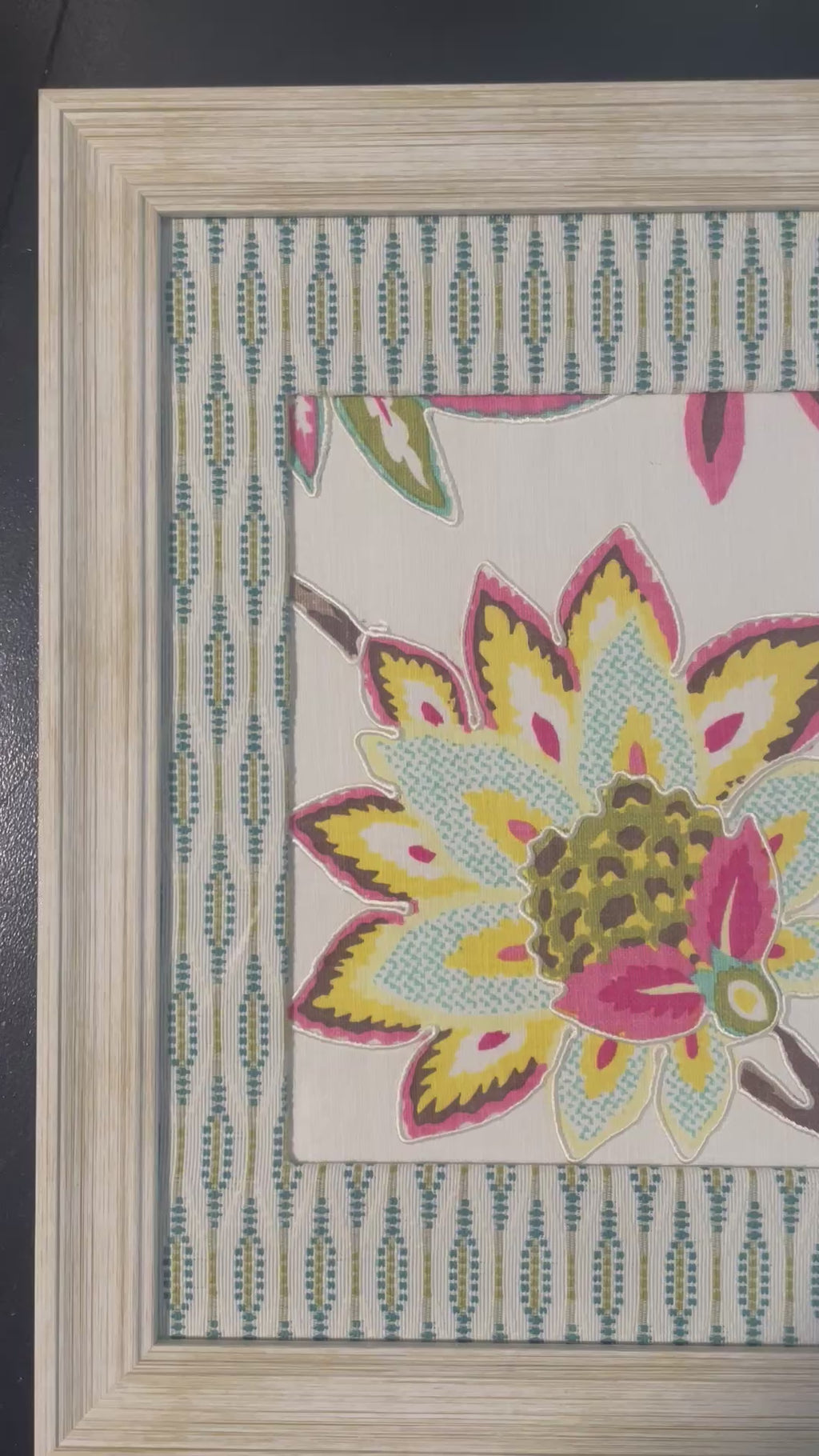 Exotica Sorbet Framed Fabric Art – Close Crop Floral with Ballard Designs Fabric Mat, 13x16