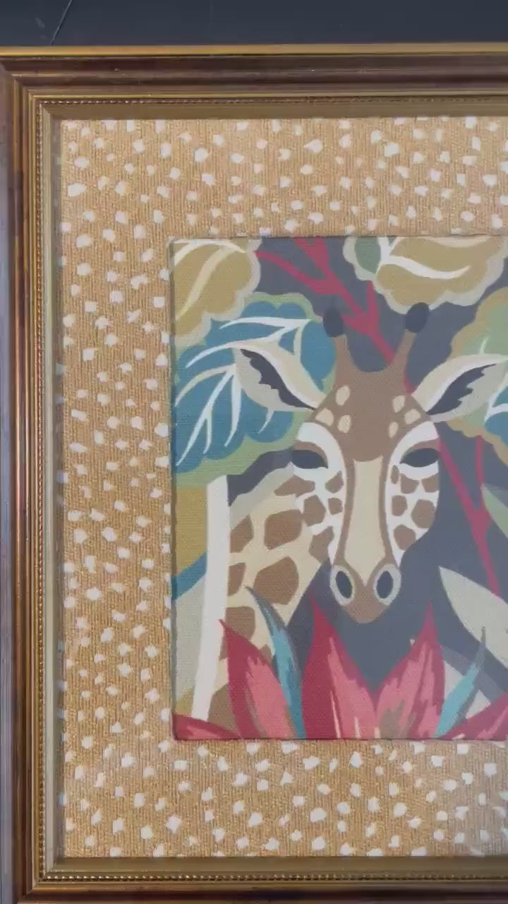 Pair of Kinablu Fabric Safari Art – Giraffe, Zebra, Tropical Leaves