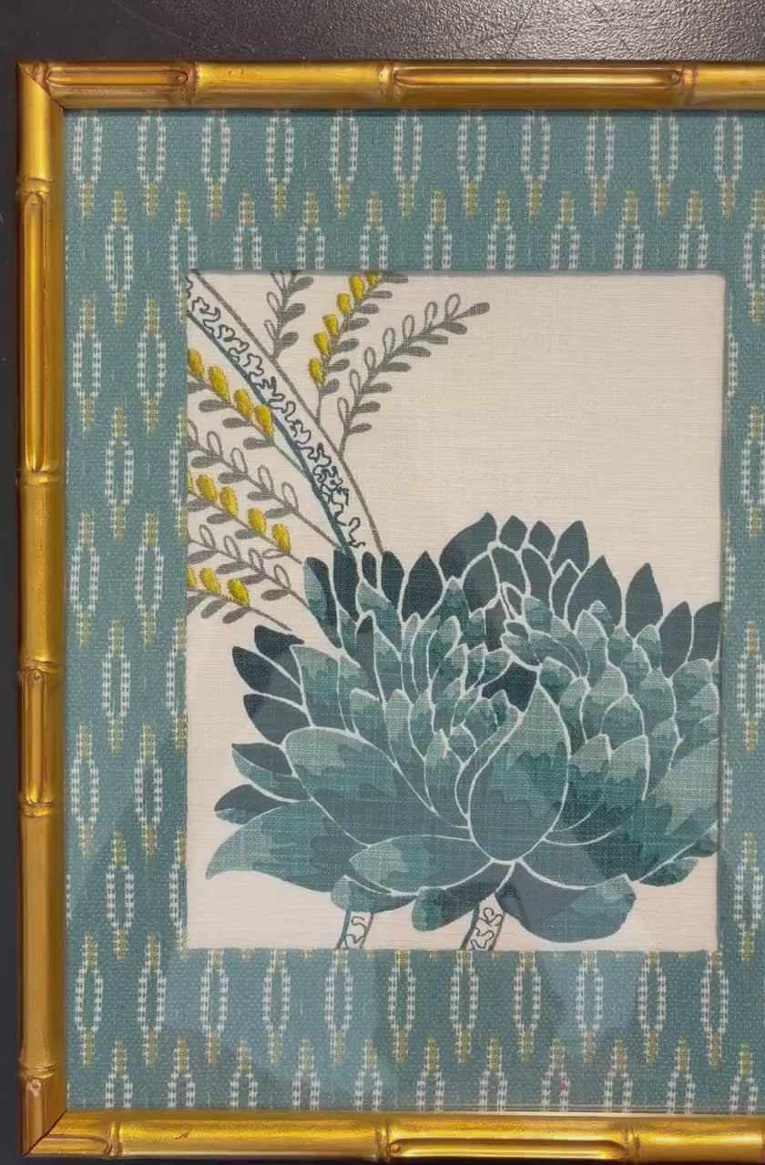 Ballard Designs Emmie Blue Fabric Art Pair, Gold Framed Botanical