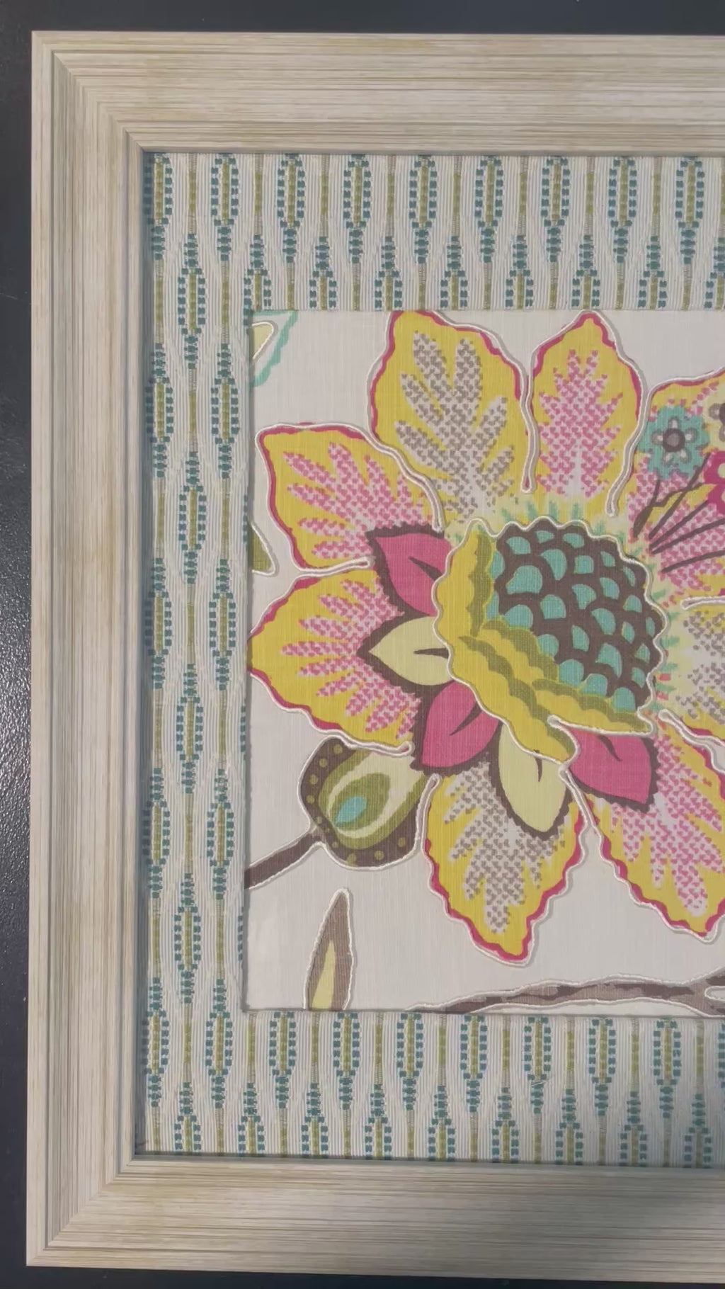 Exotica Sorbet Golden Floral Framed Fabric Art – Ballard Designs Faygo Mat, 13x16