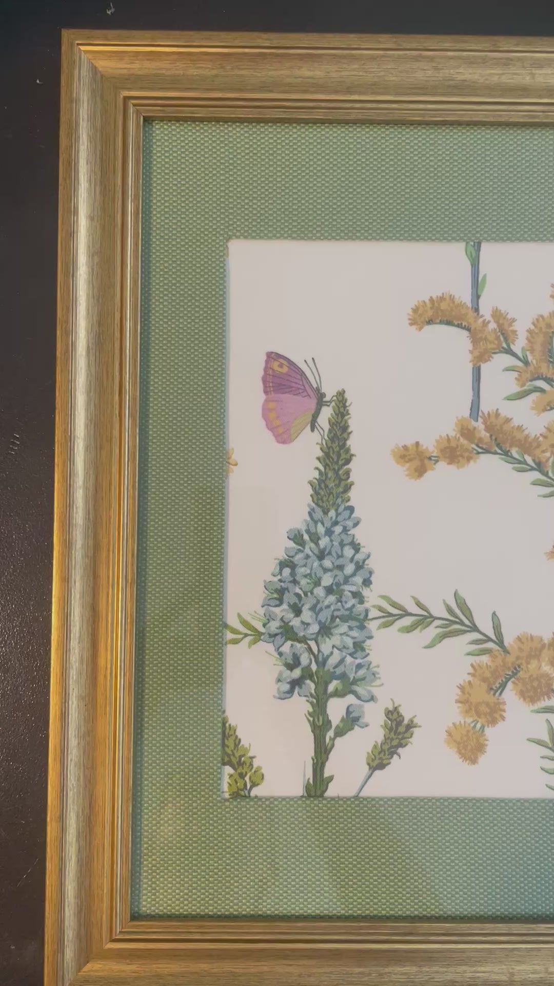 Ballard Designs Isabella Green Fabric Framed Wall Art — Callen Green Mat, 13x16 Gold Frame (No. 1)