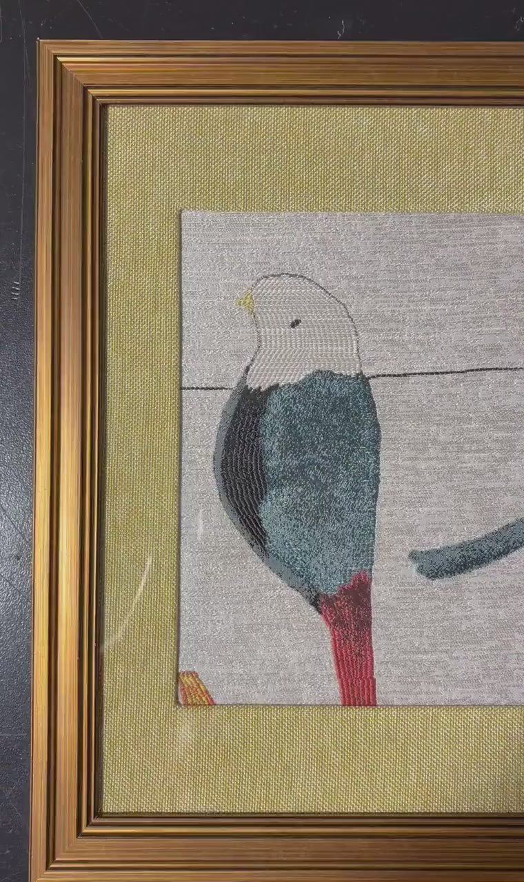 Teal Bird Portrait Fabric Wall Art in Gold Frame 13x16 | Solo Songbird Home Decor