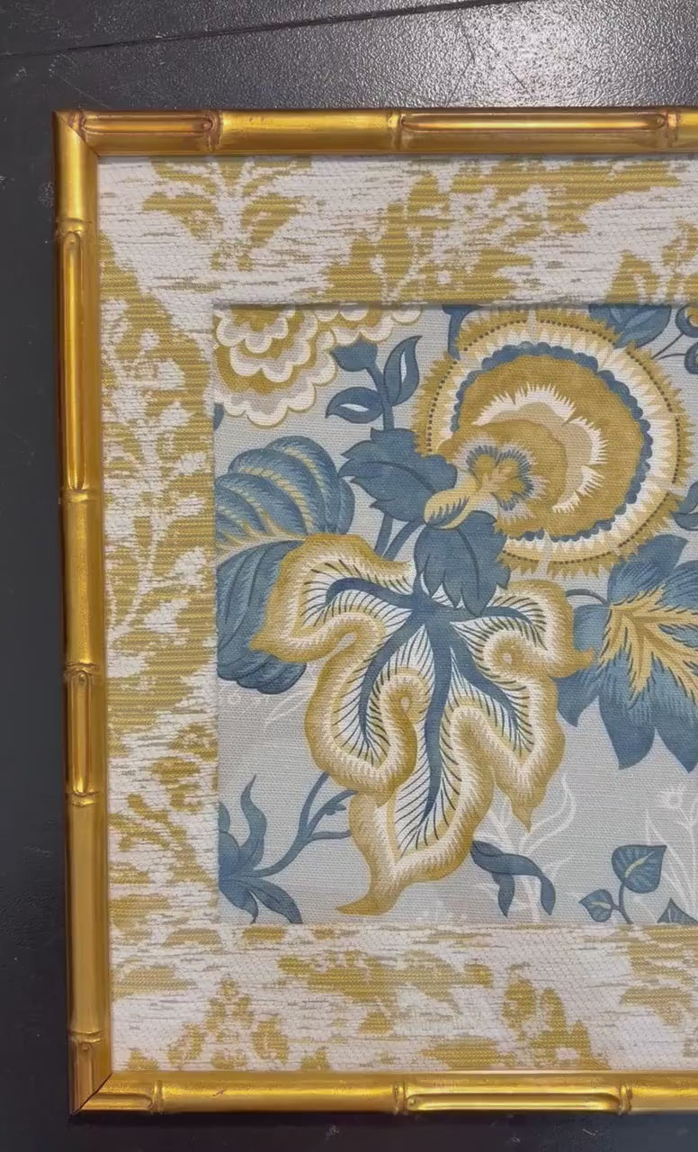 Wellington & Annabelle Ballard Designs Fabric Wall Art - Pair of 12x15 Bamboo Gold Framed Panels, Traditional Textile Decor
